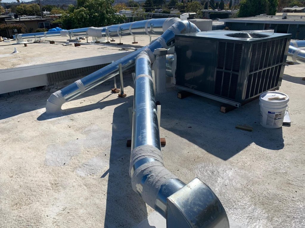 Rooftop duct runs and packaged unit installation